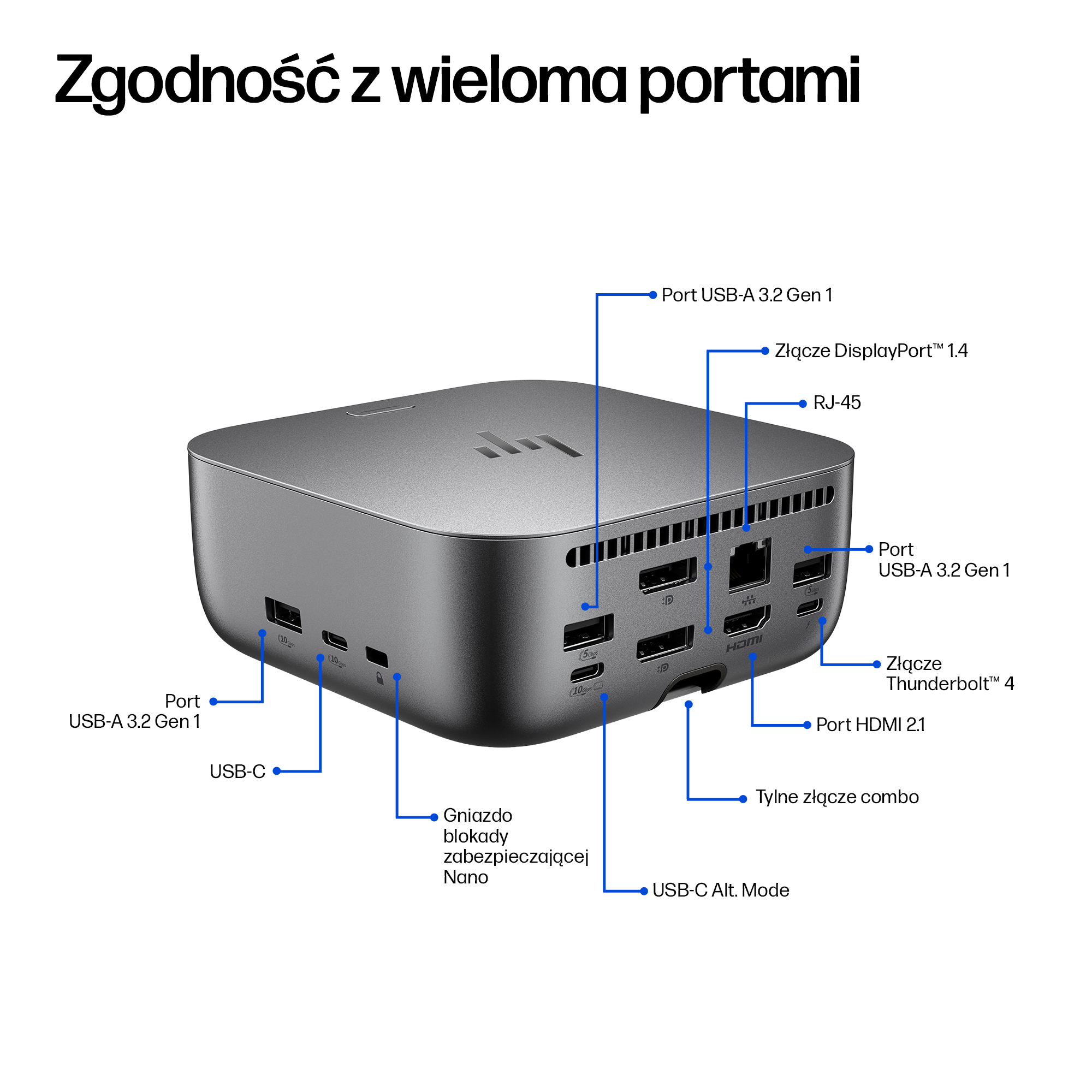 HP Thunderbolt 4 Ultra 280W G6 Dock Przewodowa Szary - obrazek 5