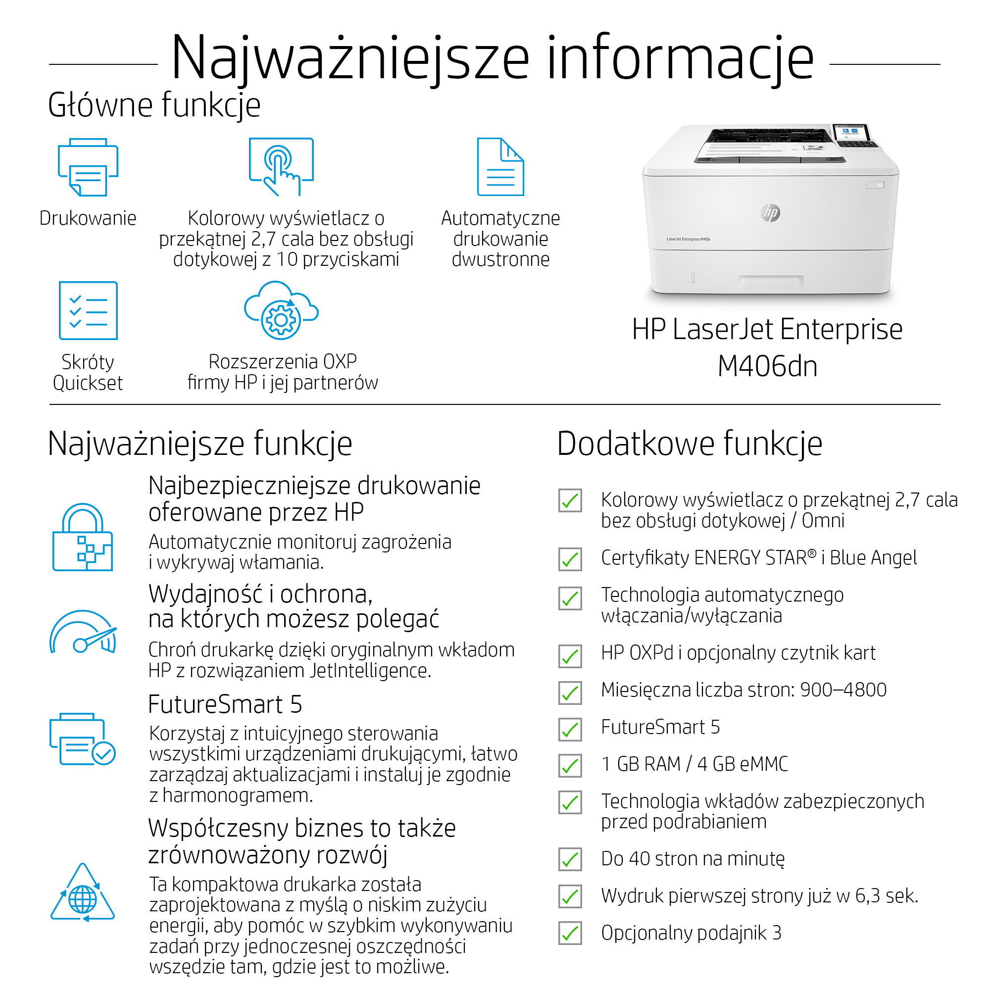 HP LaserJet Enterprise M406dn - Drukarka laserowa mono - obrazek 3