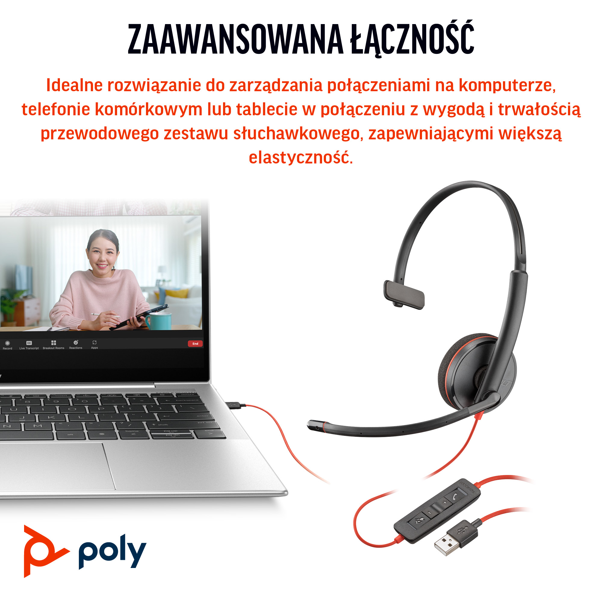 HP Poly Blackwire 3210 Monaural USB-C Headset +USB-C/A Adapter (Bulk) - obrazek 4