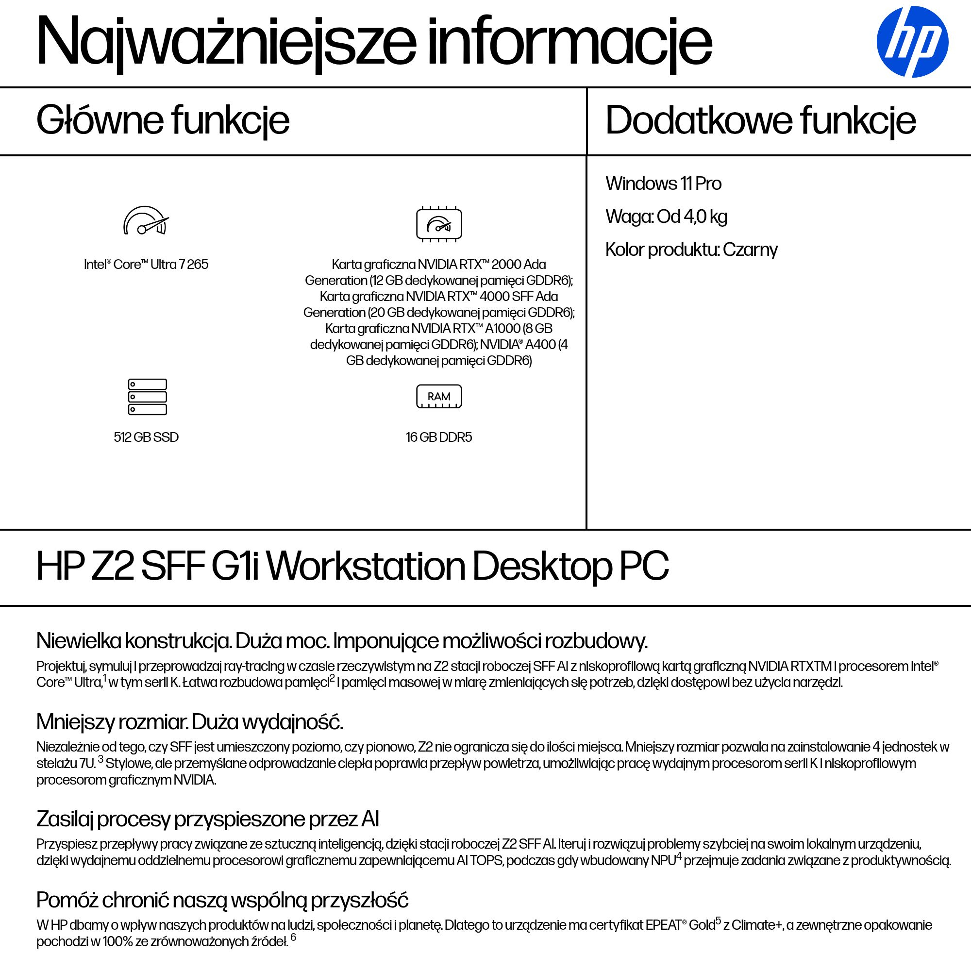HP Z2 SFF G1i Intel Core Ultra 7 265 16 GB DDR5-SDRAM 512 GB SSD Windows 11 Pro Stanowisko AI Workstation, AI PC Czarny - obrazek 3