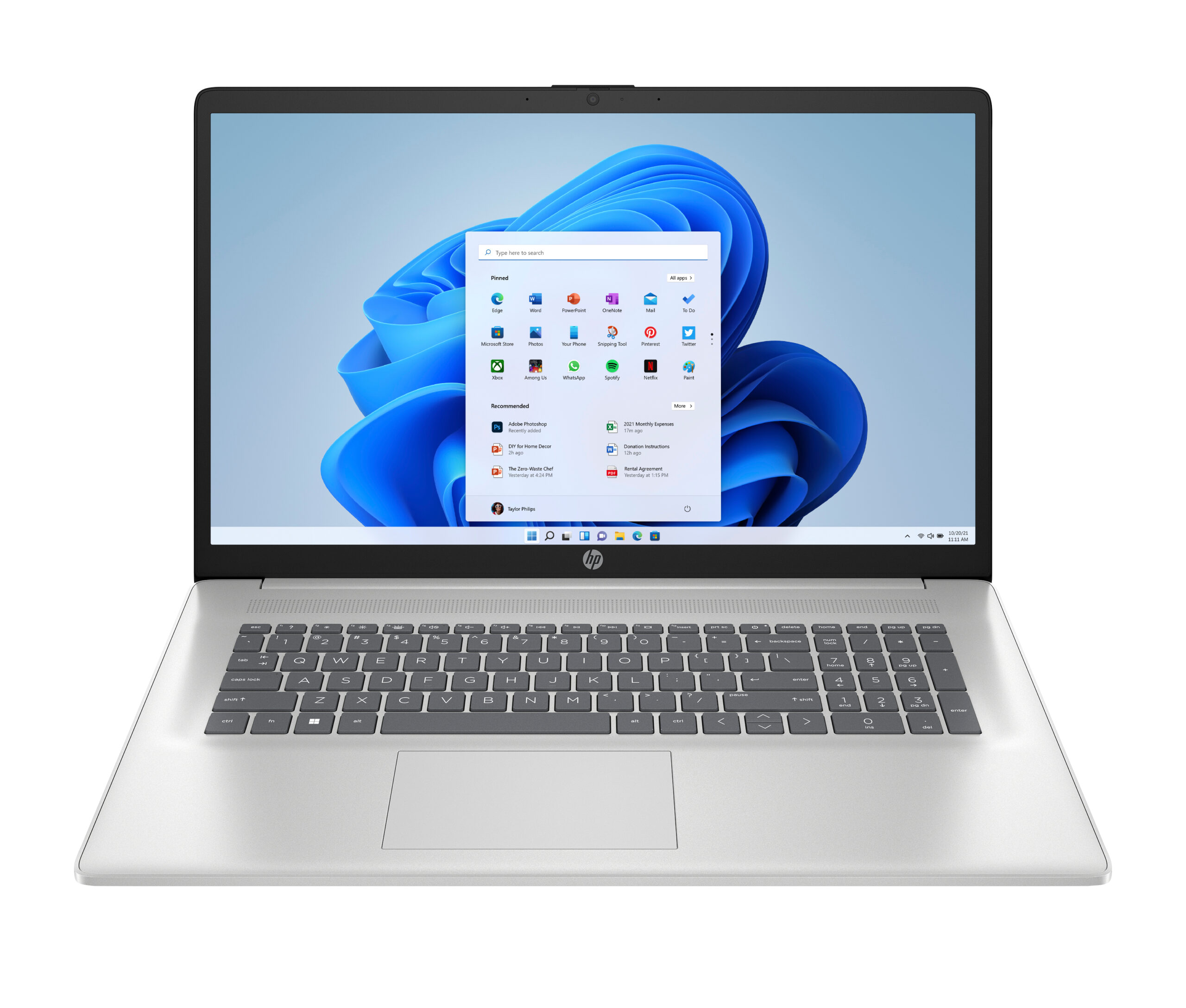 HP 17-cp2065nw AMD Ryzen™ 3 7320U Laptop 43,9 cm (17.3") Full HD 8 GB LPDDR5-SDRAM 512 GB SSD Wi-Fi 5 (802.11ac) Windows 11 Home Srebrny