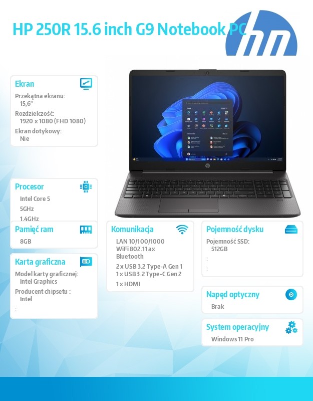 HP 250R G10 Intel Core 5 120U 15.6inch FHD 8GB 512GB SSD W11P - obrazek 5
