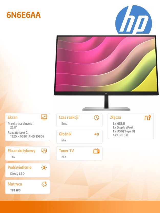 Monitor HP E24t G5 23.8" FHD IPS Dotykowy 75Hz - obrazek 5