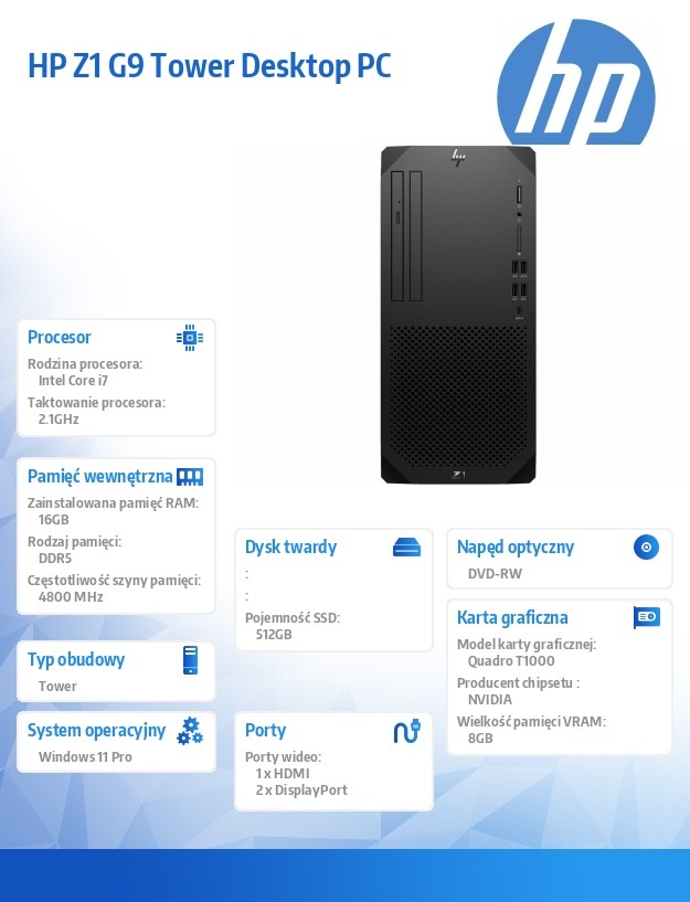 HP INC Stacja Robocza Z1 TWR/i7-14700 vPro G9/512G/16GB/NVIDIA - obrazek 4