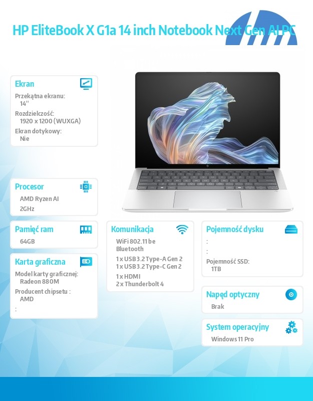 HP EliteBook X G1a 14" WUXGA - AMD Ryzen AI 7 PRO - obrazek 4
