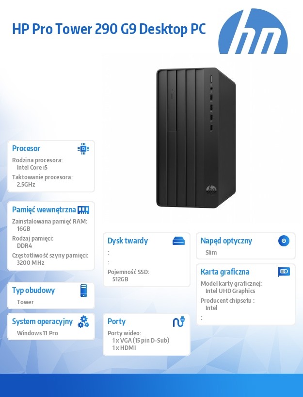 HP Pro Tower 200 G9 Intel Core i5-14400 16GB 512GB SSD W11P - obrazek 2