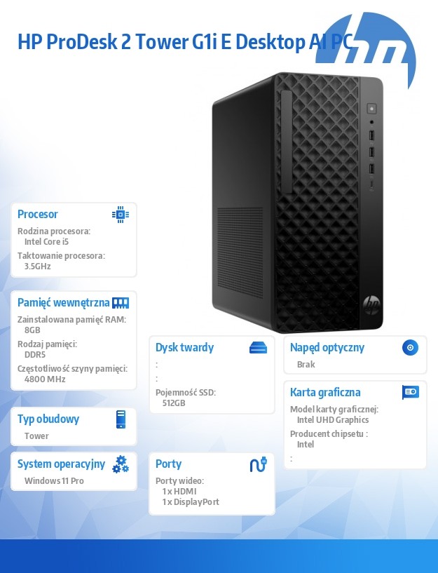 Komputer ProDesk 2 Tower G1i E i5-14400 512GB/8GB/W11P B6ZD0ET - obrazek 4