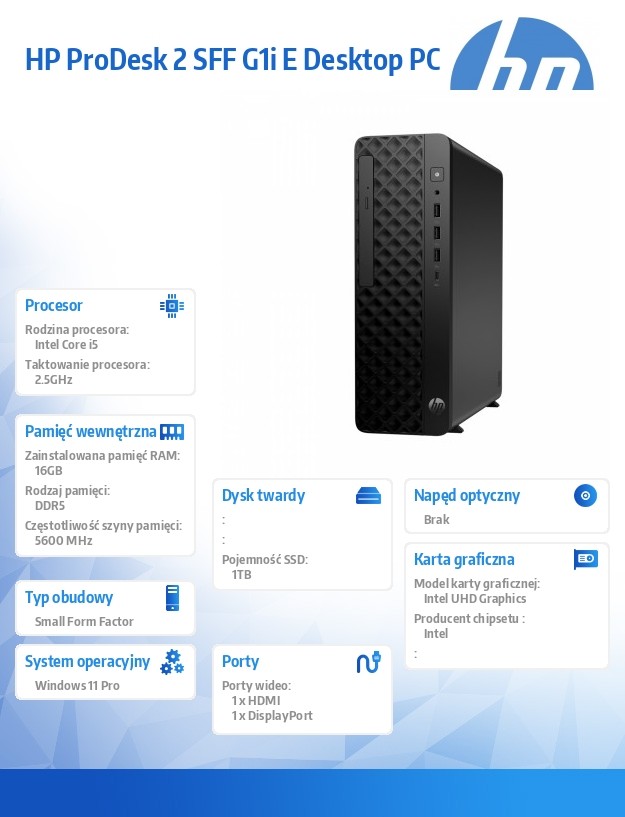 Komputer ProDesk 2 SFF G1i i5-14400 1TB/16GB/W11P B6ZC7ET - obrazek 2