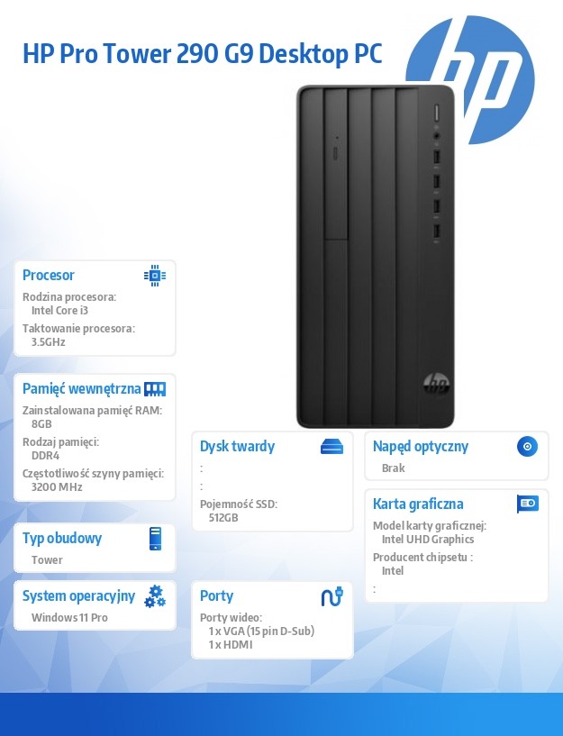 HP Pro Tower 290 G9 i3-14100 512GB/8GB/W11P - obrazek 2