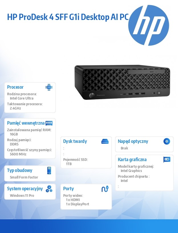 HP Prodesk 4 Sff G1I Ai Pc Intel Core Ultra 7 265 16 Gb Ddr5-Sdram 1 Tb Ssd Windows 11 Pro Black - obrazek 2