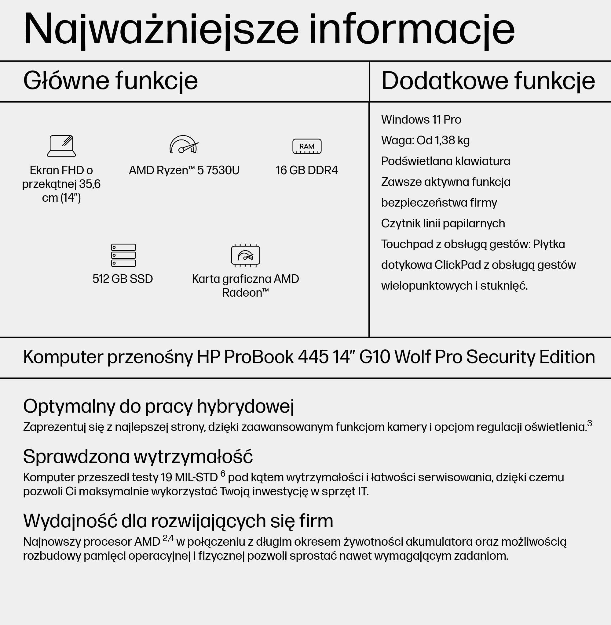 HP ProBook 445 G10 AMD Ryzen™ 5 7530U Laptop 35,6 cm (14") Full HD 16 GB DDR4-SDRAM 512 GB SSD Wi-Fi 6E (802.11ax) Windows 11 Pro Srebrny - obrazek 4
