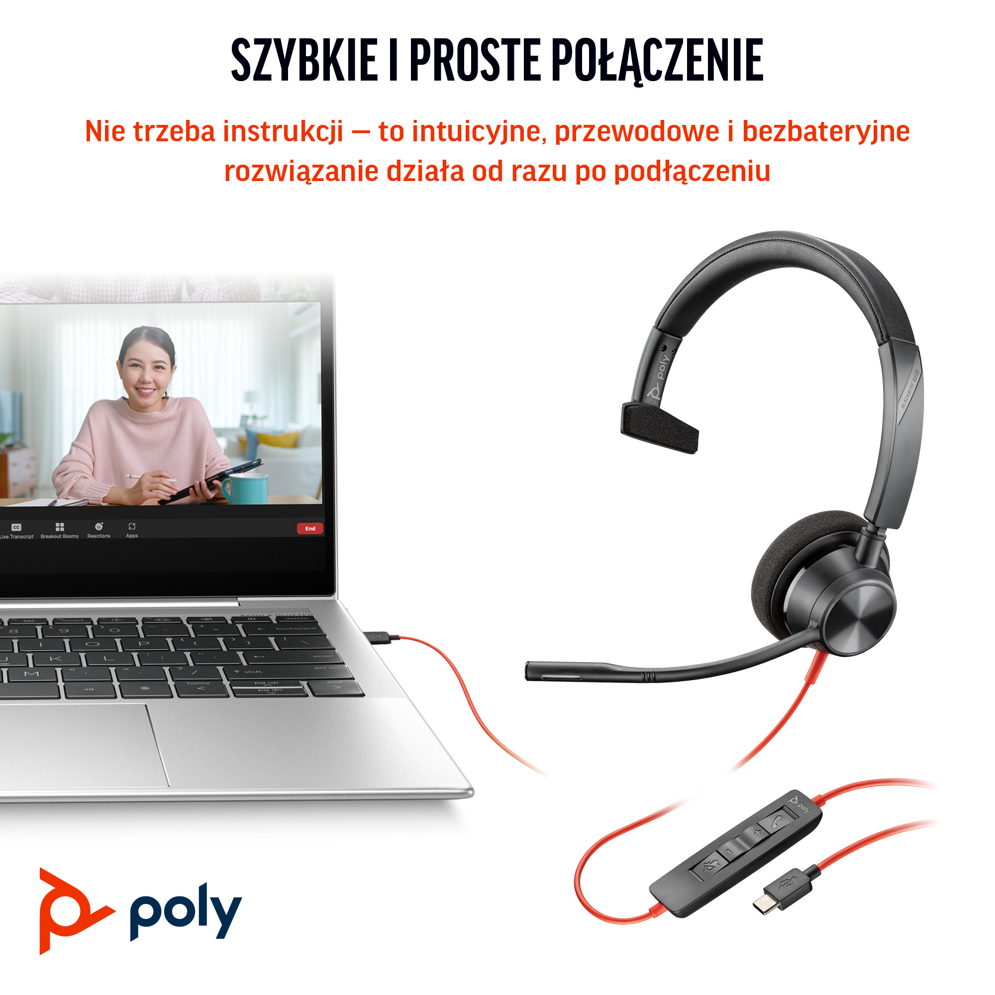 HP Poly Zestaw słuchawkowy Poly Blackwire 3310 z certyfikatem Microsoft Teams +USB-C/A Adapter TAA - obrazek 4