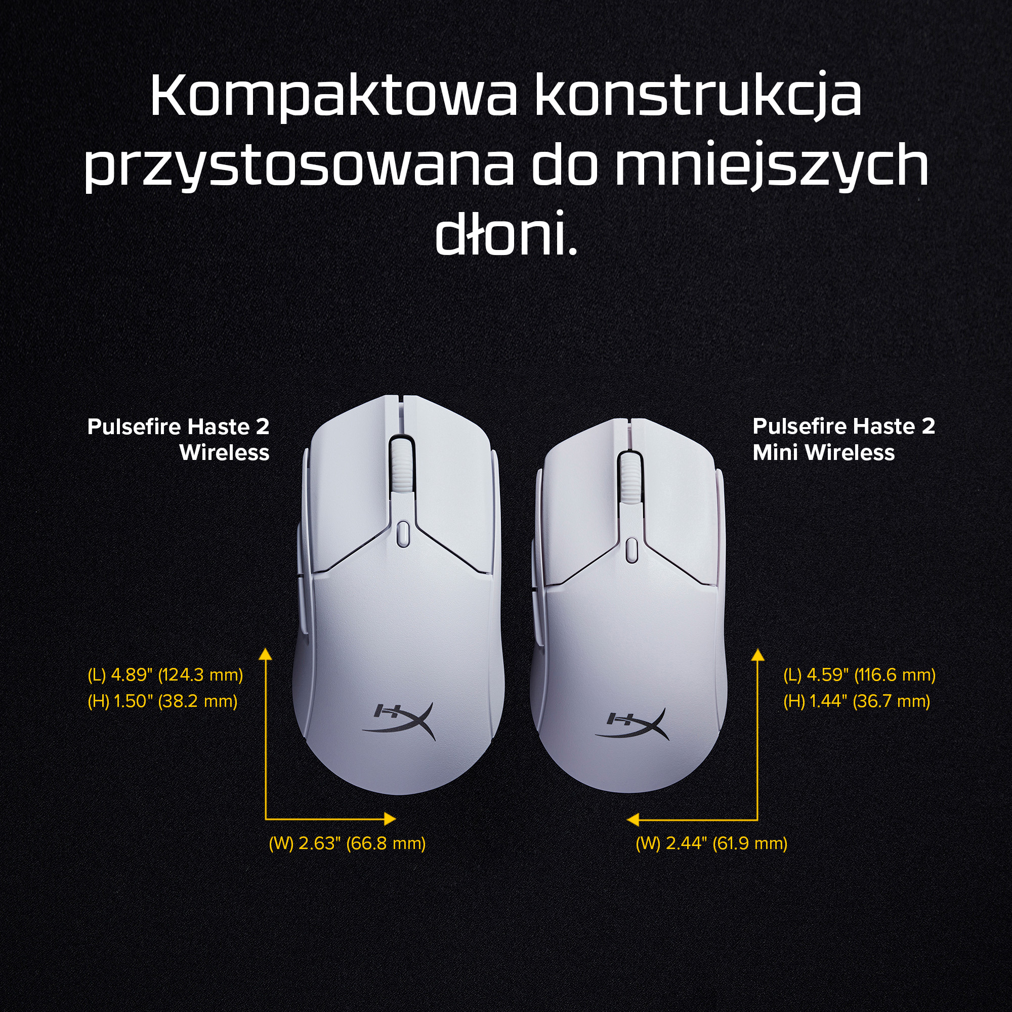 HyperX Pulsefire Haste 2 Mini – bezprzewodowa mysz dla graczy (biała) - obrazek 3