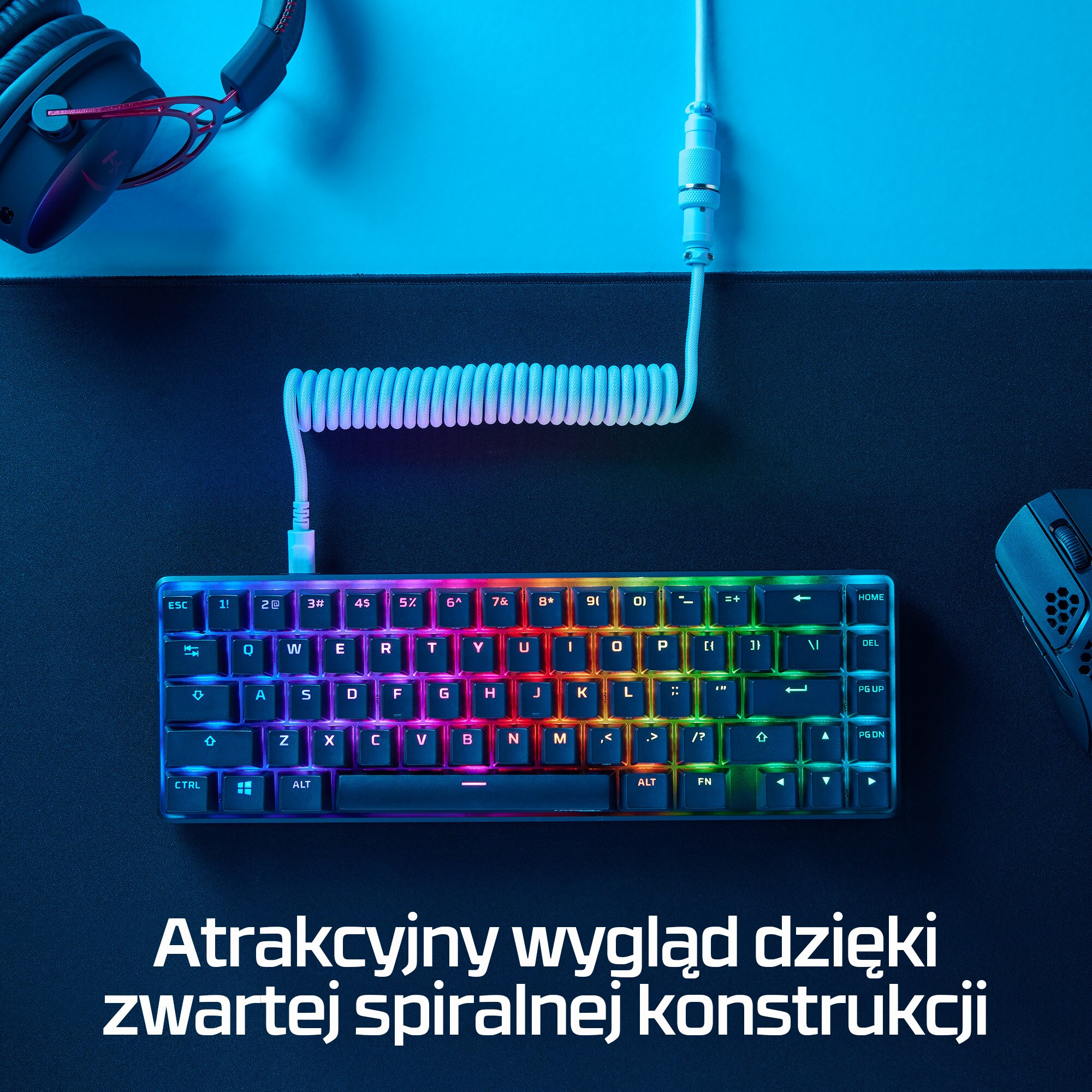 Kabel spiralny USB-C HyperX w kolorze jasnofioletowym - obrazek 2