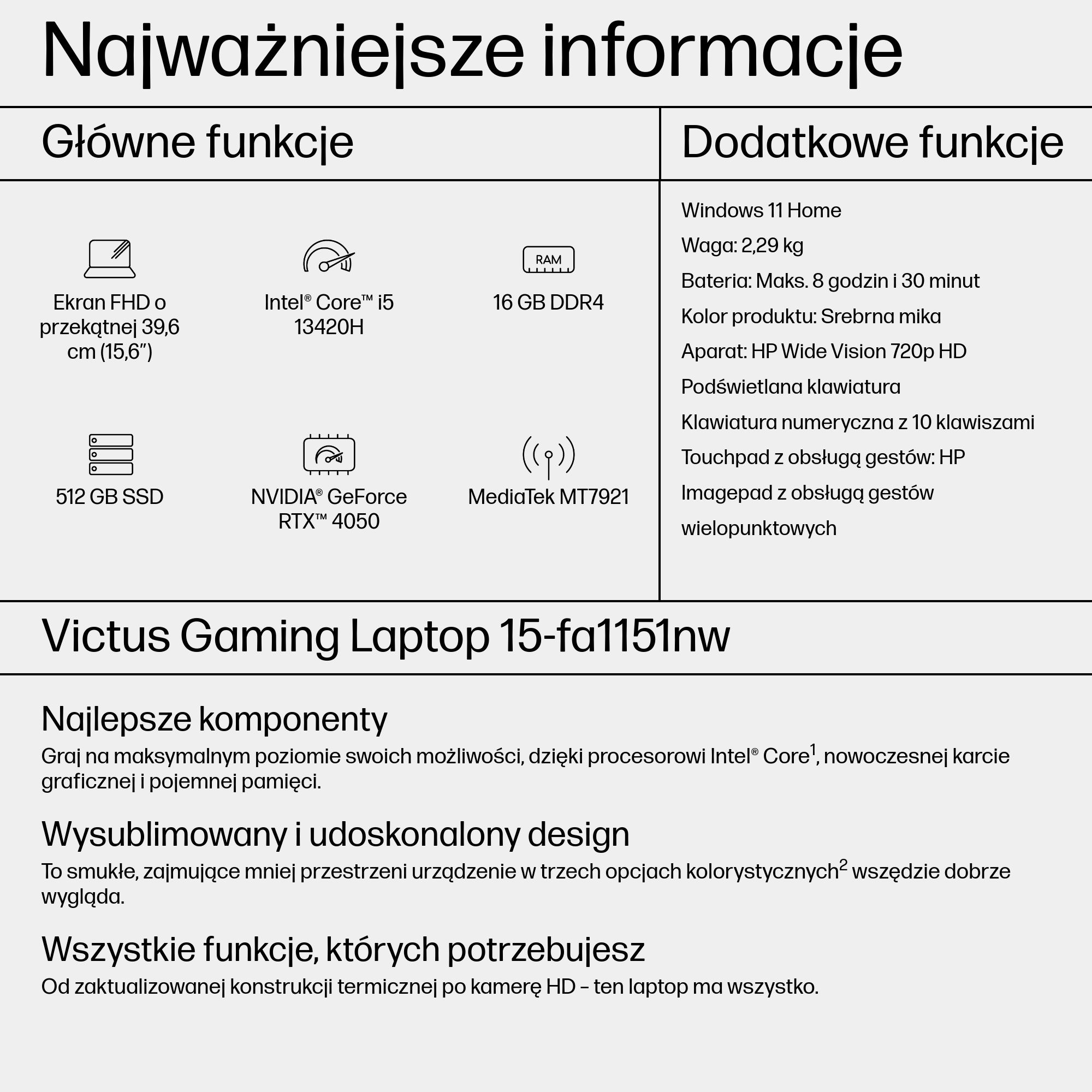 HP Victus Gaming Victus 15-fa1151nw Intel® Core™ i5 i5-13420H Laptop 39,6 cm (15.6") Full HD 16 GB DDR4-SDRAM 1 TB SSD NVIDIA GeForce RTX 4050 Wi-Fi 6 (802.11ax) Windows 11 Home Czarny - obrazek 4