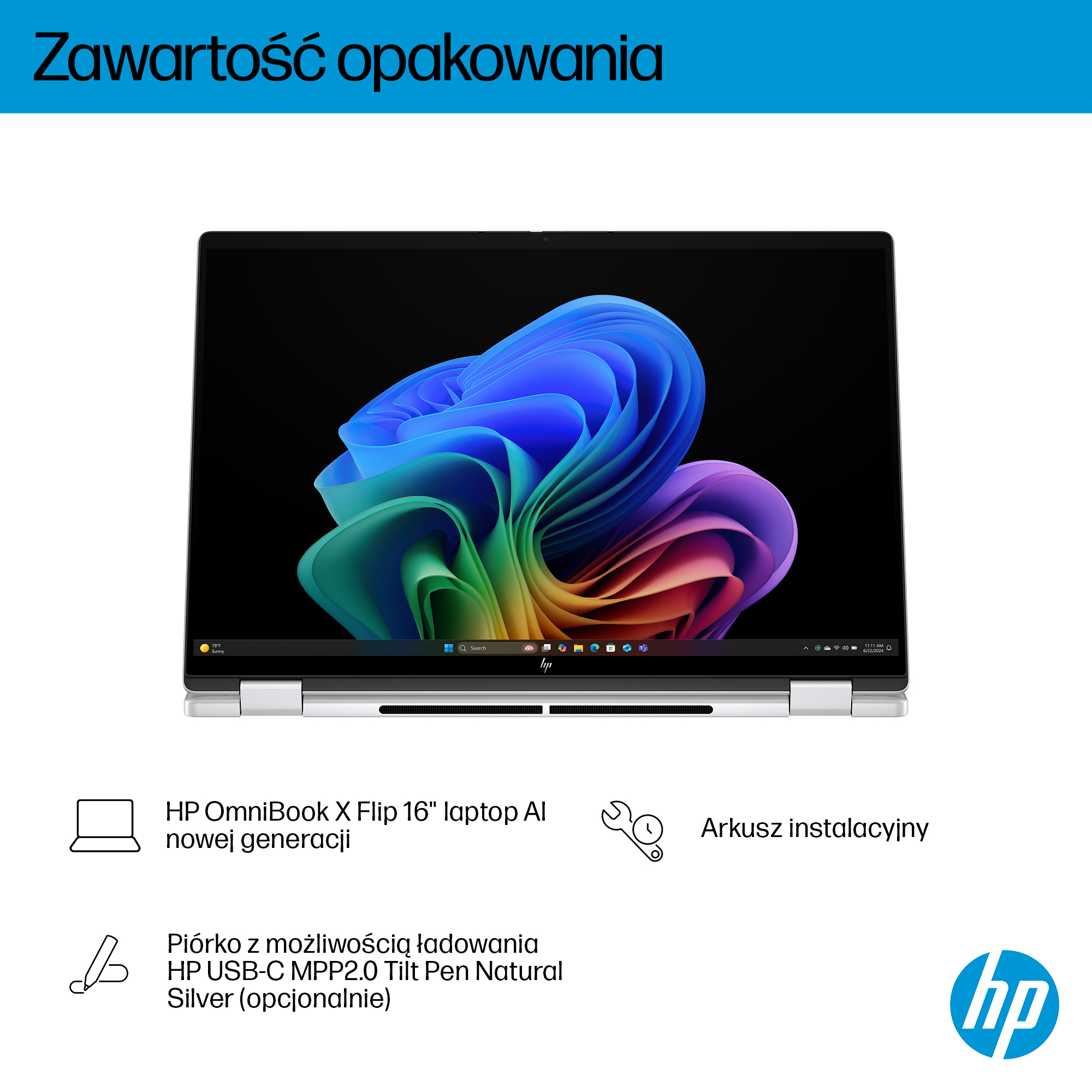 HP OmniBook X Flip 2-in-1 Laptop Next Gen AI 16-as0003nwx Copilot+ PC Intel Core Ultra 5 226V 40,6 cm (16") Ekran dotykowy 2K 16 GB LPDDR5x-SDRAM 512 GB SSD Wi-Fi 6E (802.11ax) Windows 11 Home Srebrny - obrazek 5