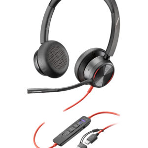 HP Poly Zestaw słuchawkowy Poly Blackwire 8225 Stereo USB-C z certyfikatem Microsoft Teams + przejściówka USB-C/A
