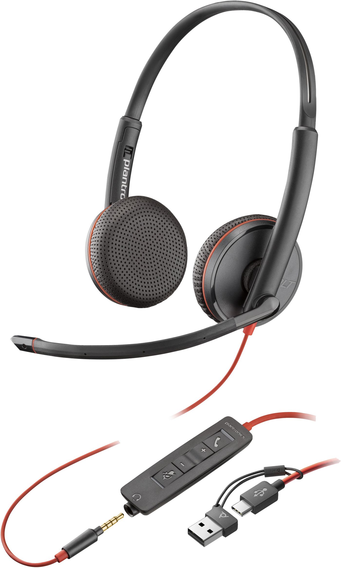 HP Blackwire 3225 Stereo USB-C Headset +3.5mm Plug +USB-C/A Adapter (Bulk)