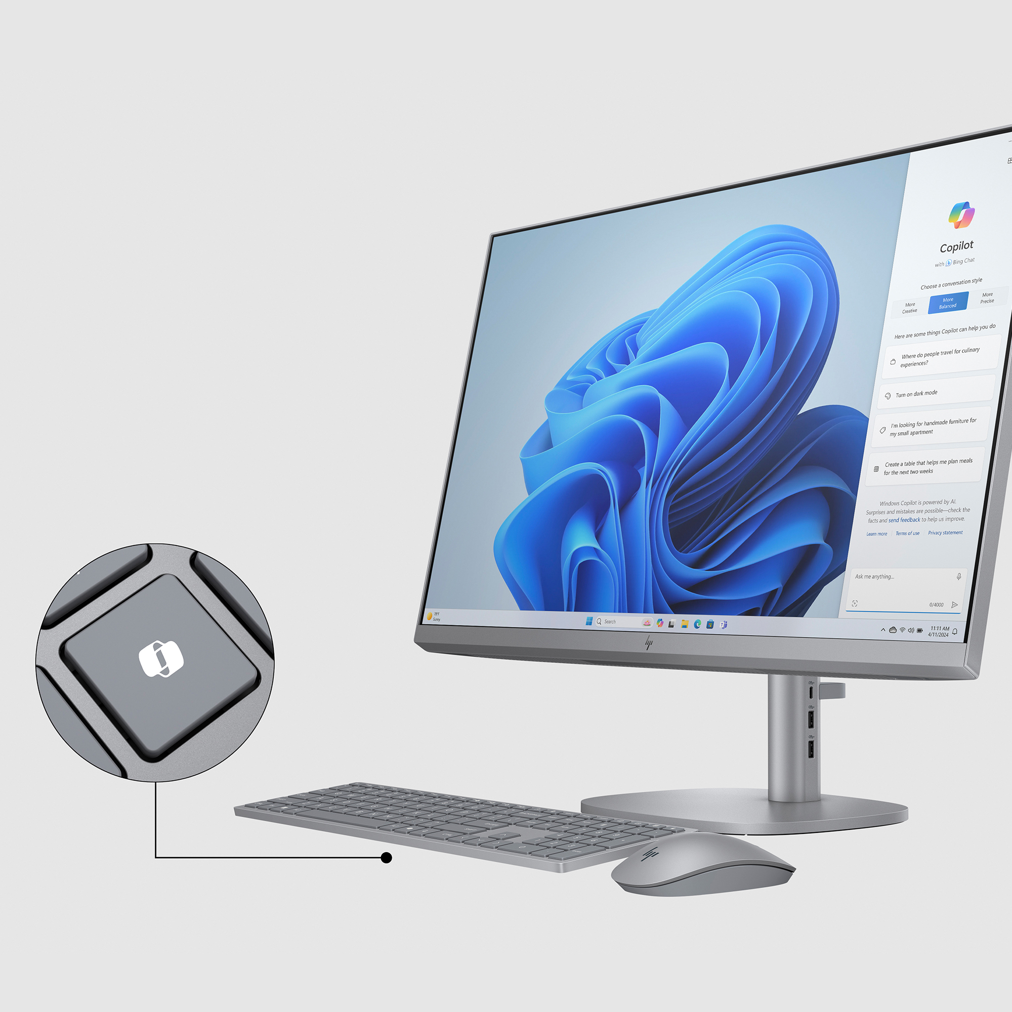 HP OmniStudio X 32-c0008nw Intel Core Ultra 5 125H 80 cm (31.5") 3840 x 2160 px All-in-One PC 16 GB DDR5-SDRAM 1 TB SSD Windows 11 Home Wi-Fi 7 (802.11be) AI PC Srebrny - obrazek 4