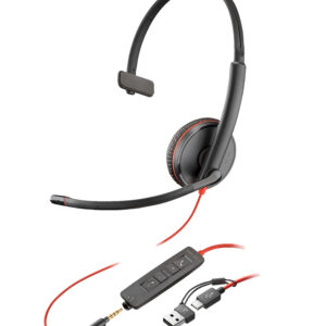 HP Poly Jednouszny zestaw słuchawkowy USB-C Poly Blackwire 3215 + wtyczka 3,5 mm + przejściówka USB-C/A (opakowanie zbiorcze)