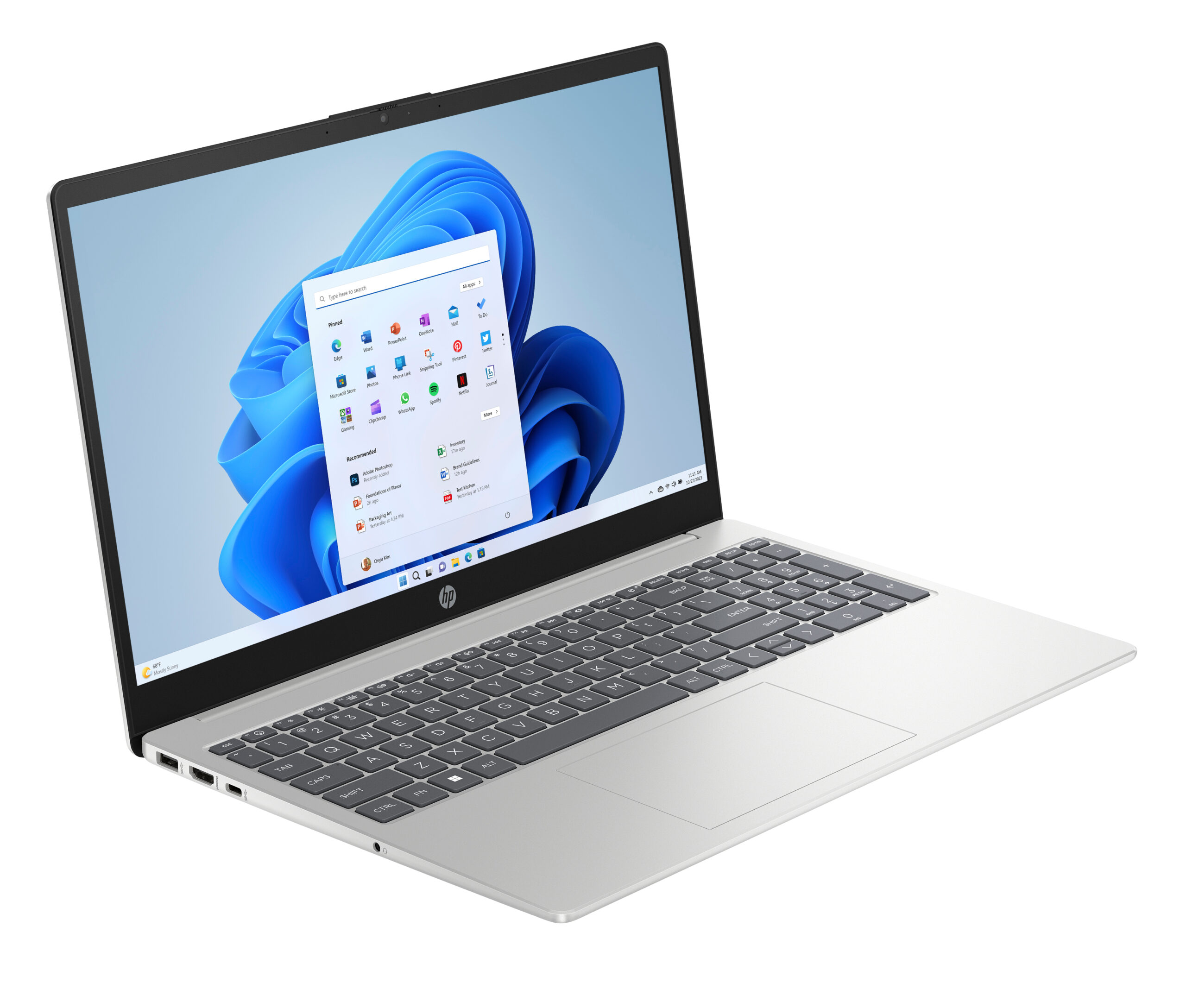 HP 15-fc0056nw AMD Ryzen™ 3 7320U Laptop 39,6 cm (15.6") Full HD 8 GB LPDDR5-SDRAM 512 GB SSD Wi-Fi 6 (802.11ax) Windows 11 Home Srebrny - obrazek 2