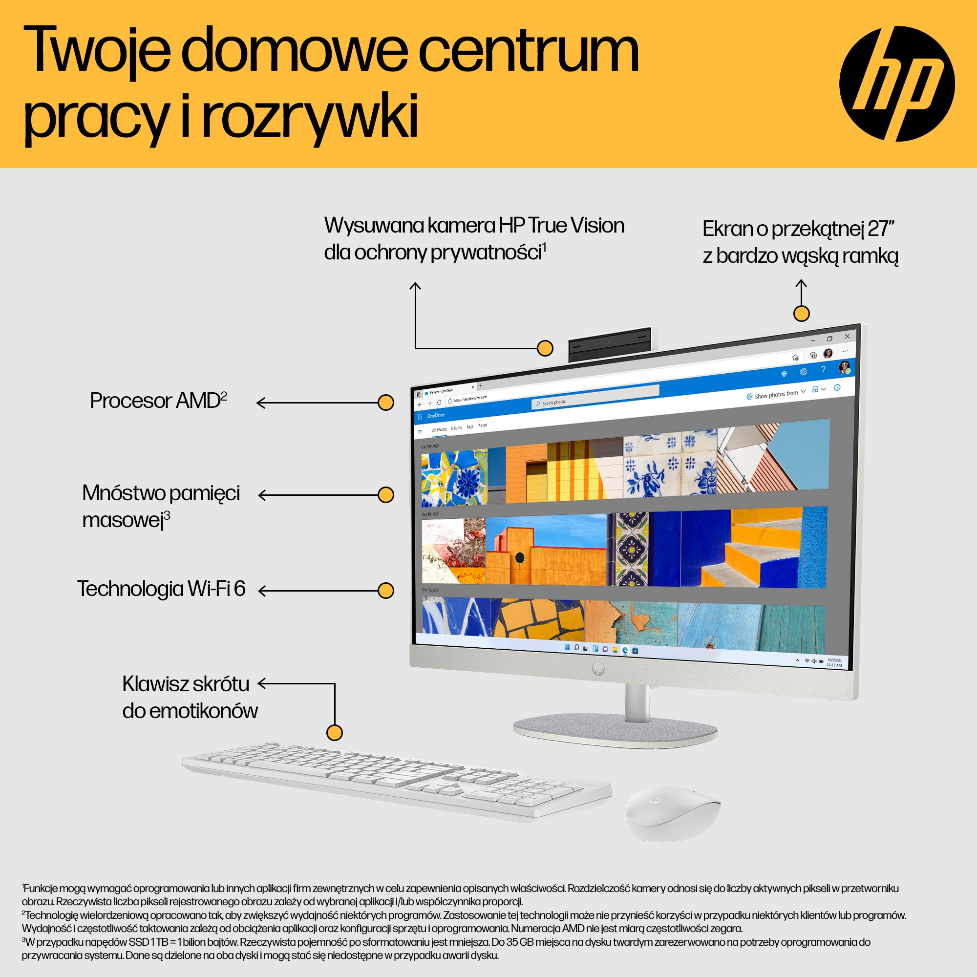HP 27-cr0204nw AMD Ryzen™ 7 7730U 68,6 cm (27") 1920 x 1080 px All-in-One PC 16 GB DDR4-SDRAM 512 GB SSD Free DOS Wi-Fi 6 (802.11ax) Biały - obrazek 5