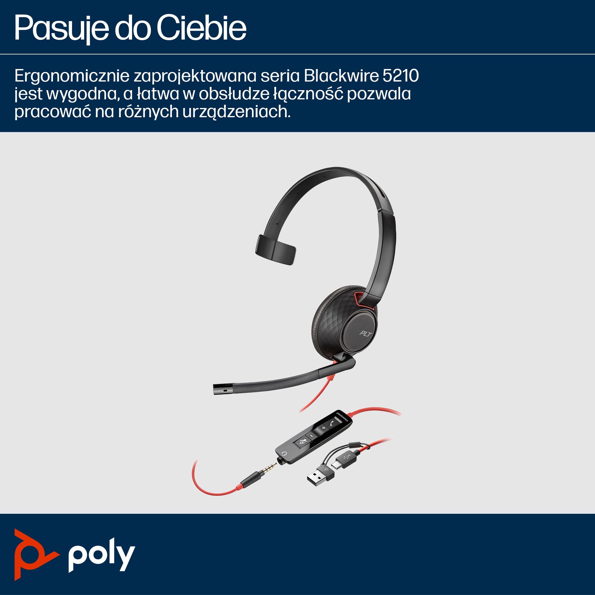 HP Blackwire 5210 Monaural USB-C Headset (8X230AA) - obrazek 4