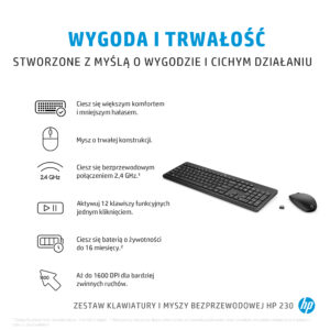 HP Zestaw bezprzewodowej myszy i klawiatury 230