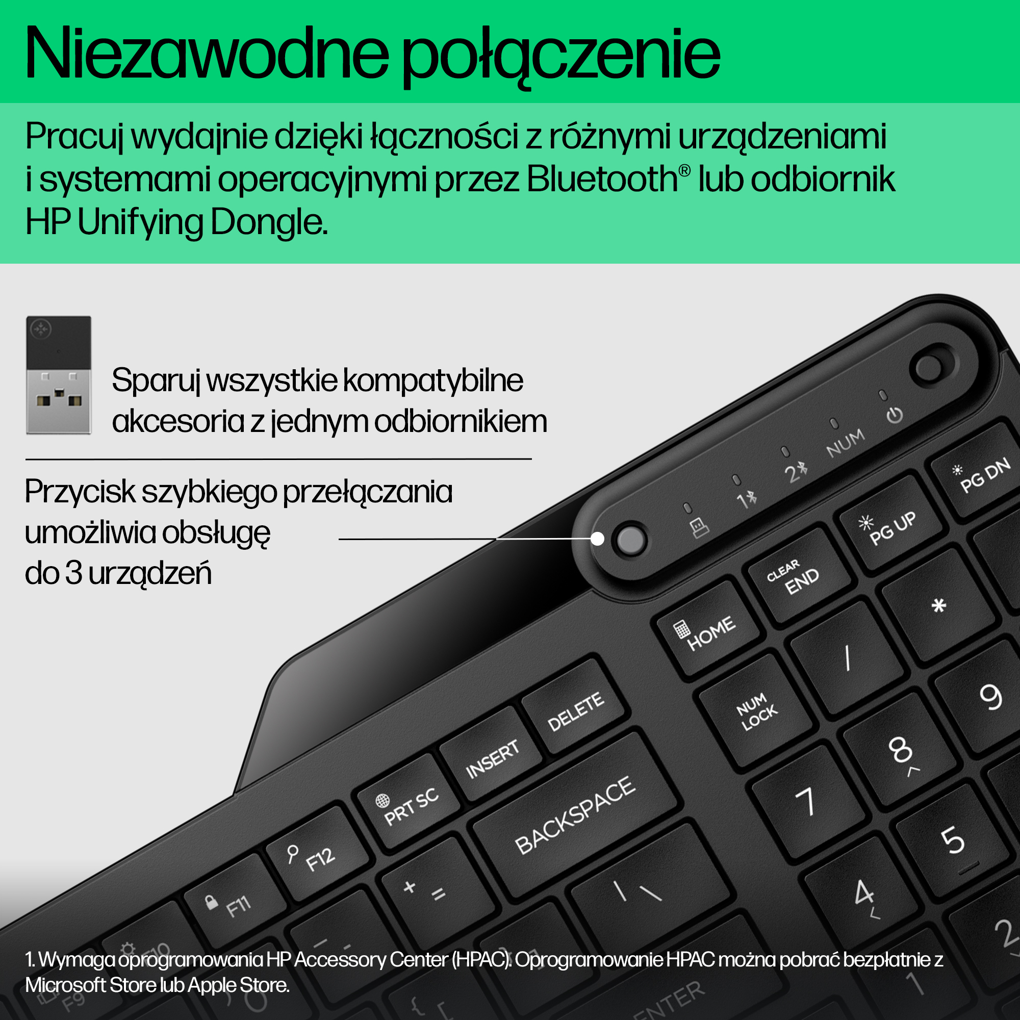 HP Klawiatura bezprzewodowa 475 z dwoma trybami - obrazek 5