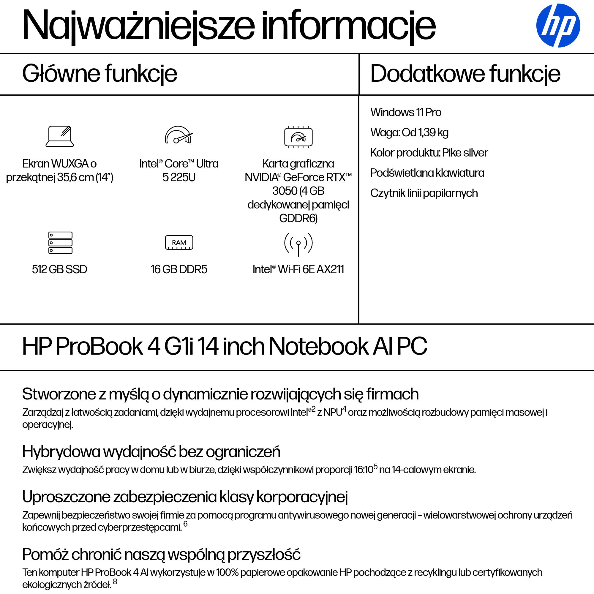 HP ProBook 4 G1i 14" WUXGA - Intel Core Ultra 5 - obrazek 3