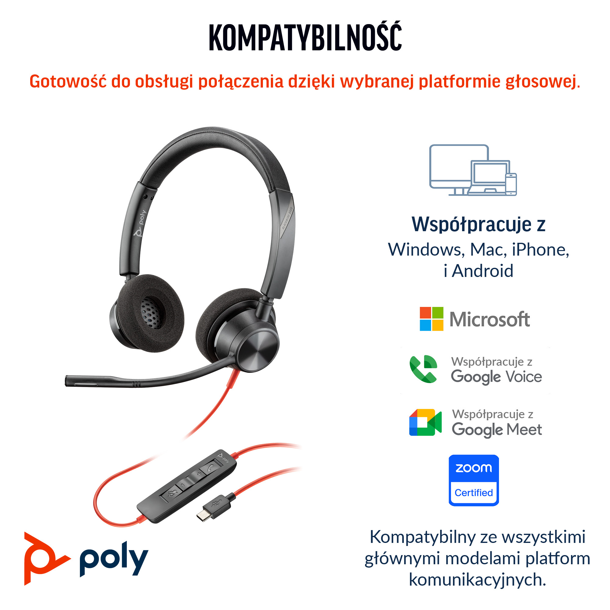 HP Poly Blackwire 3320 Stereo Microsoft Teams Certified USB-C Headset +USB-C/A Adapter (8X220AA) - obrazek 4