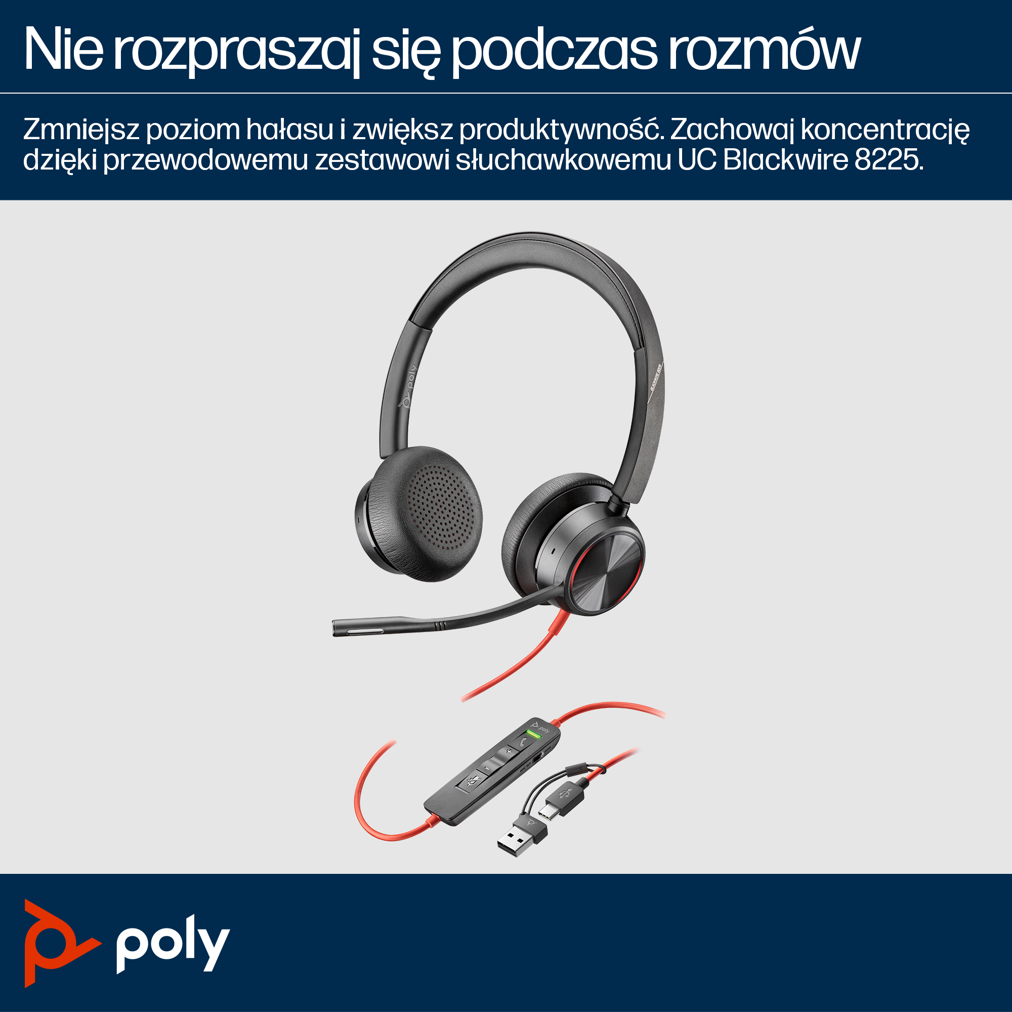 HP Poly Blackwire 8225 USB-C/A - Przewodowy zestaw słuchawkowy - obrazek 5