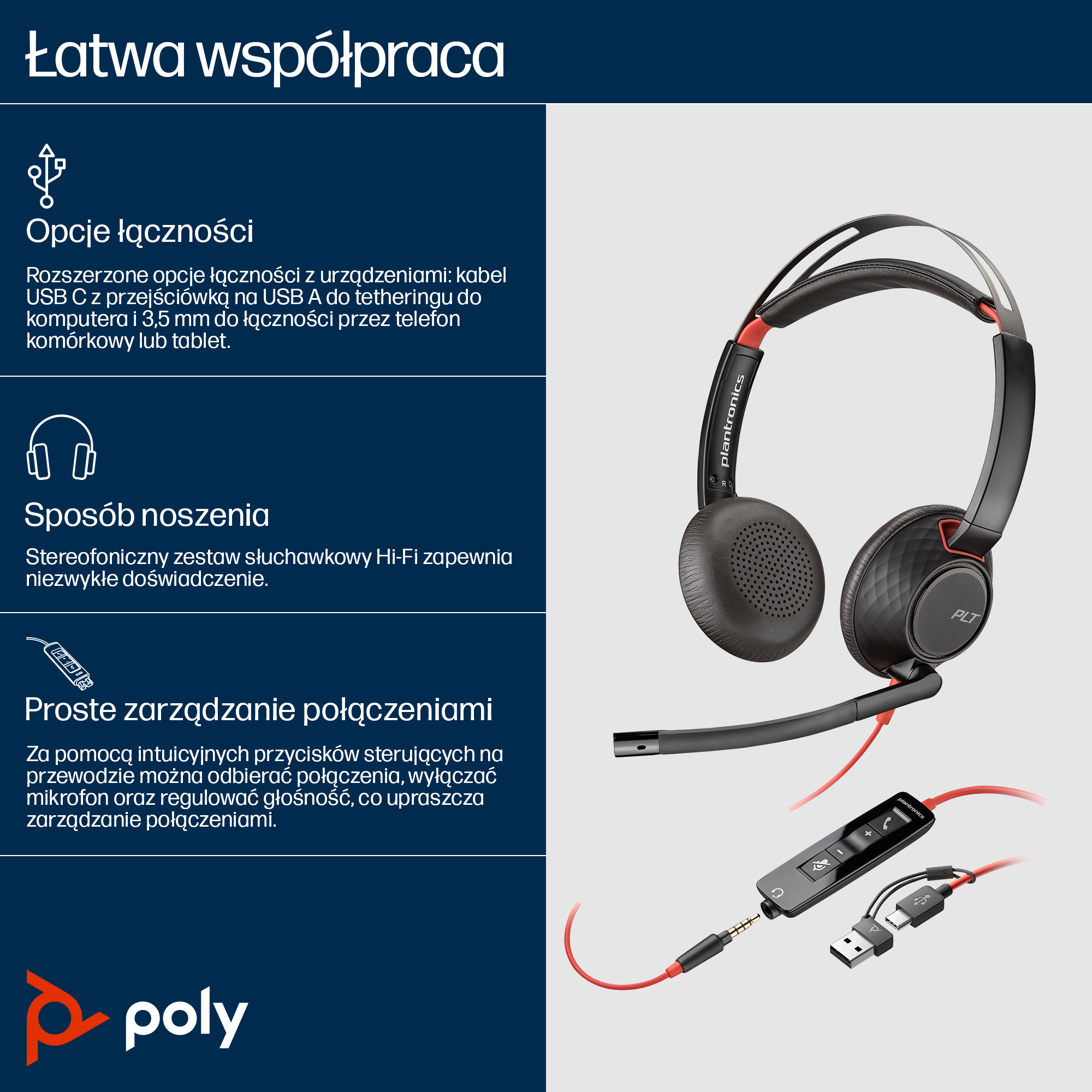 HP Blackwire 5220 Stereo USB-C Headset - Certyfikacja UC