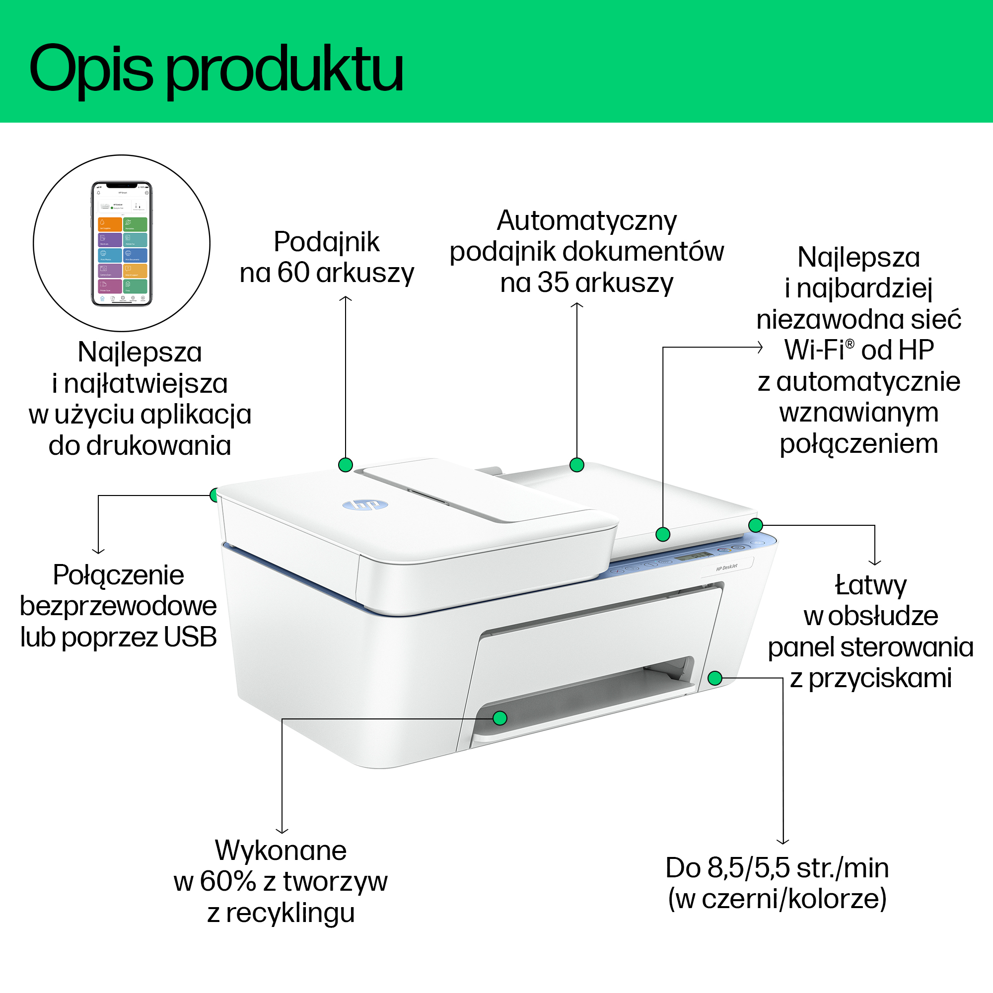 HP DeskJet 4222e Bezprzewodowe All-in-One W kolorze Drukarka, Instant Ink; Kopiarka, skaner - obrazek 5