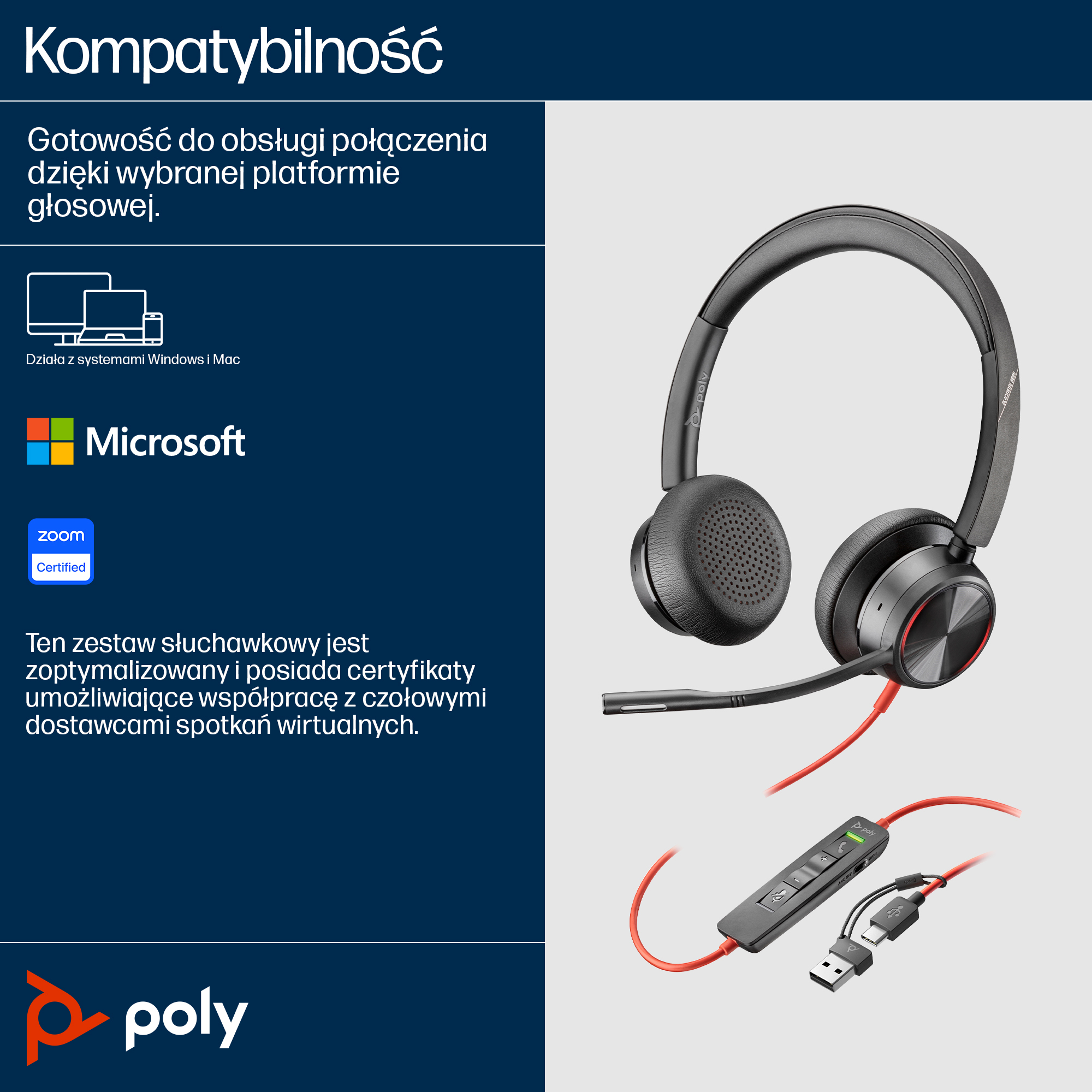 HP Poly Blackwire 8225 USB-C/A - Przewodowy zestaw słuchawkowy - obrazek 3
