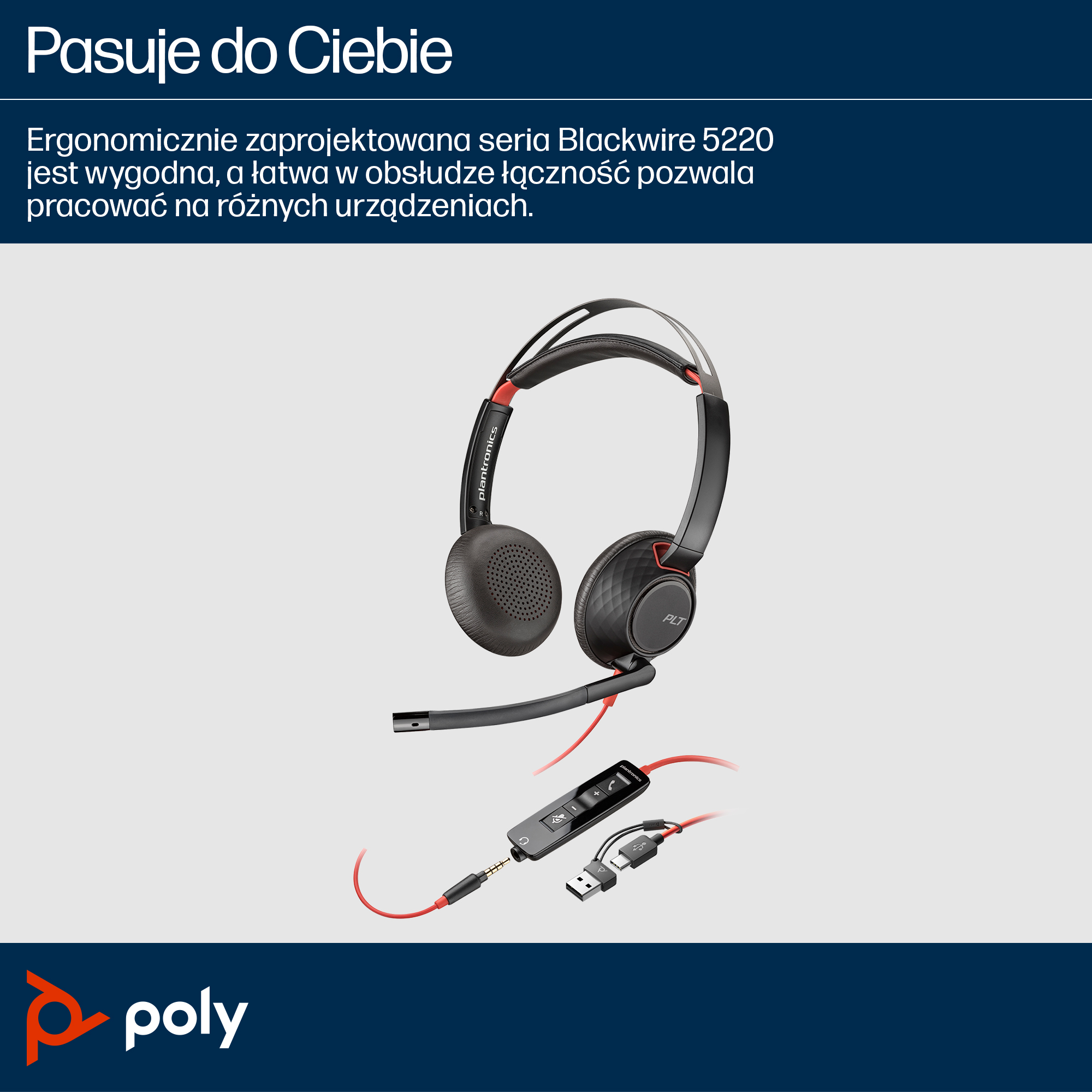 HP Blackwire 5220 Stereo USB-C Headset - Certyfikacja UC - obrazek 5