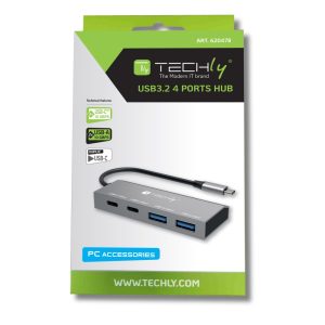 Techly IUSB32C-HUB4AC2 stacja dokująca Przewodowa USB 3.2 Gen 1 (3.1 Gen 1) Type-C Srebrny