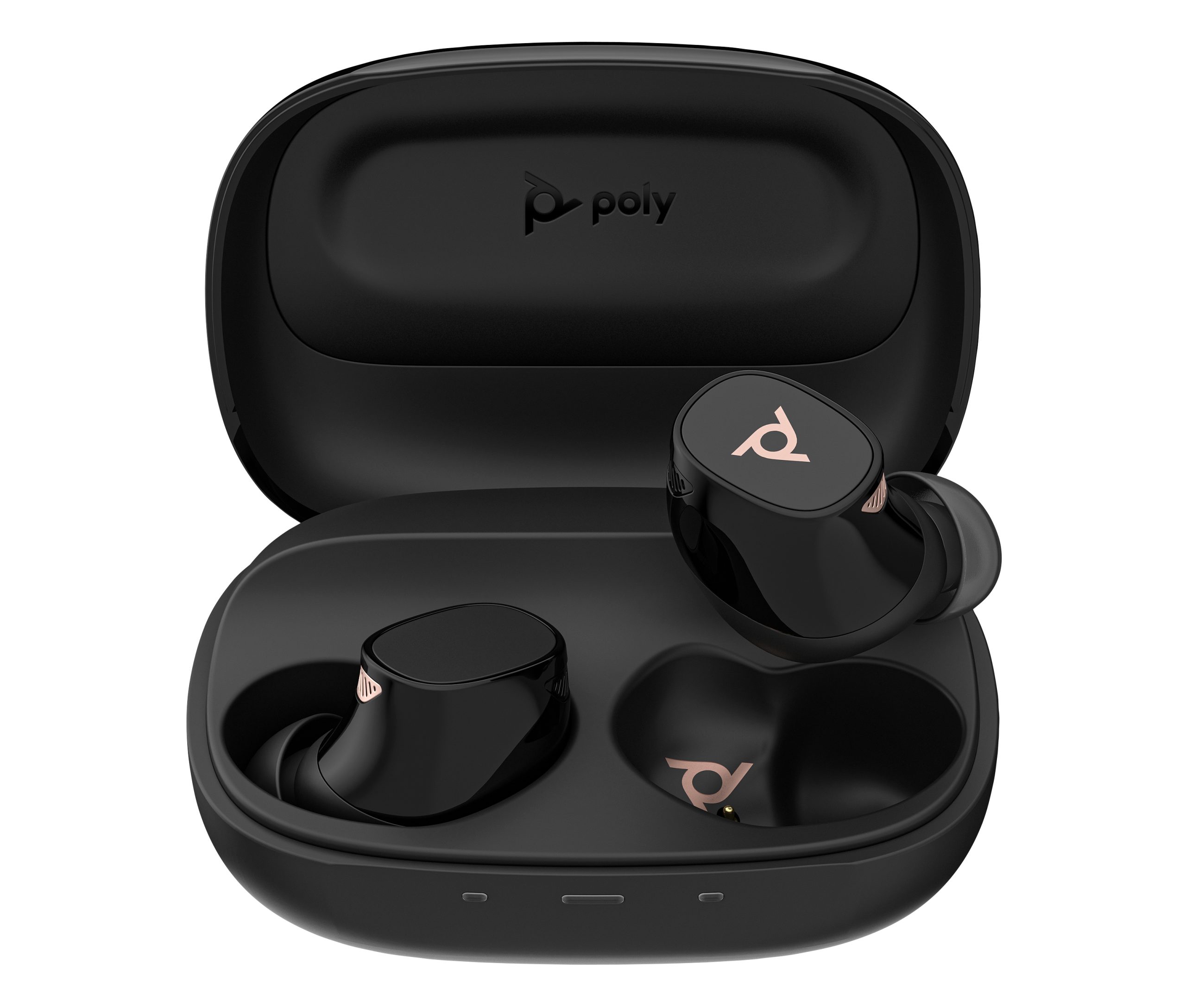 Czarne słuchawki douszne Poly Voyager Free 20 + podstawowe etui z ładowarką