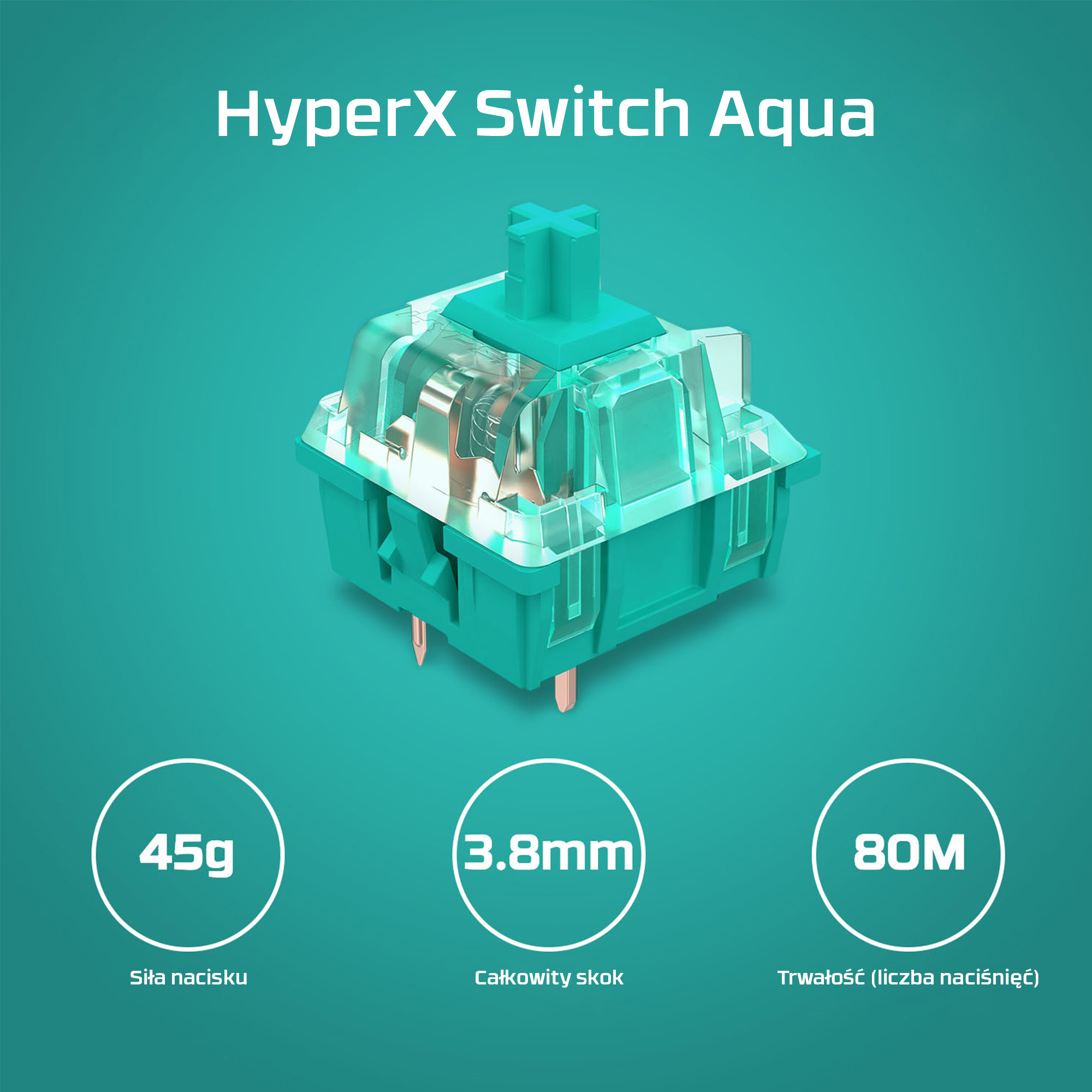 HyperX Alloy Origins Core PBT HX Aqua Gaming Keyboard - obrazek 3
