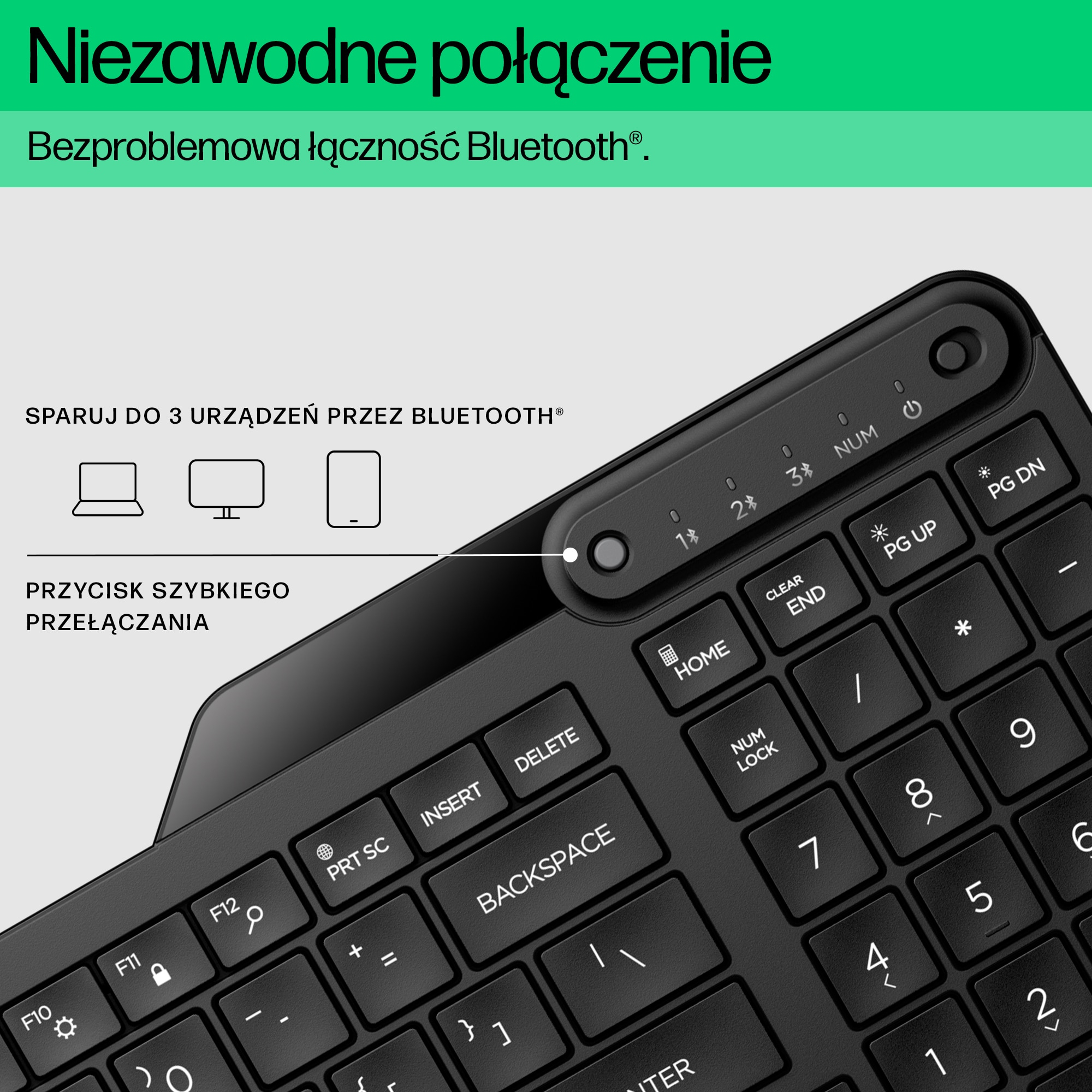 Klawiatura HP 460 Multi-Device Bluetooth Keyboard bezprzewodowa czarna 7N7B8AA - obrazek 5