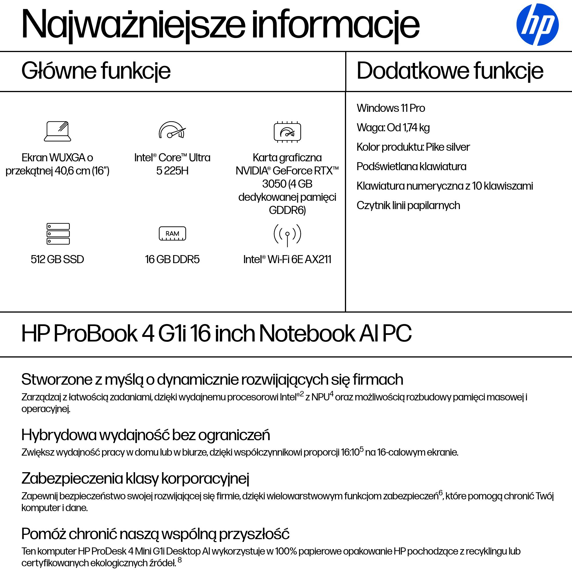 HP ProBook 4 G1i 16" WUXGA - Intel Core Ultra 5 - obrazek 3