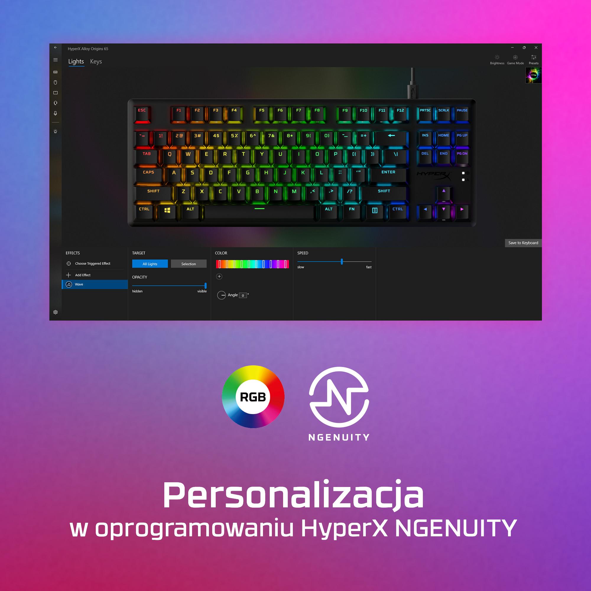 HyperX Alloy Origins Core PBT HX Aqua Gaming Keyboard - obrazek 5