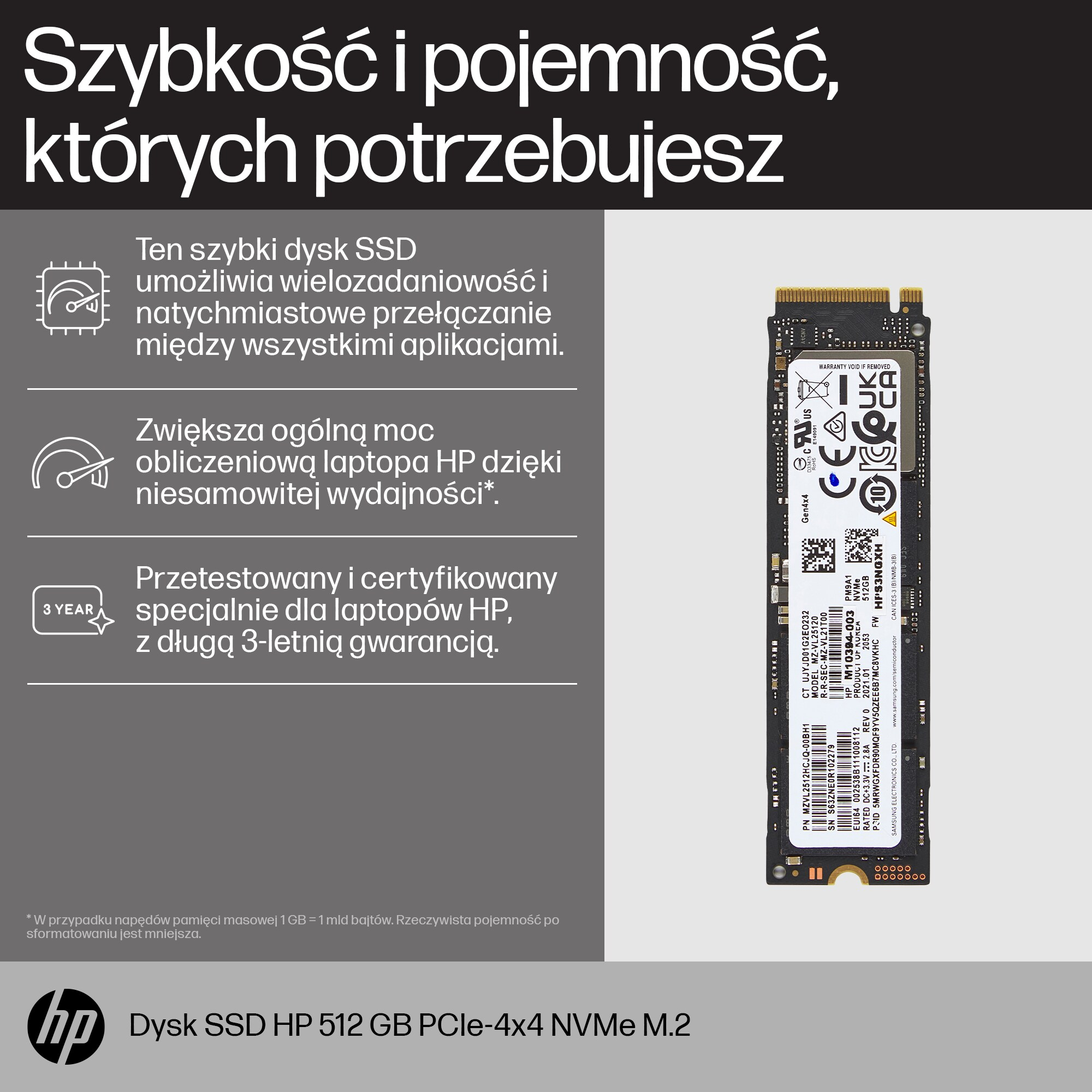 HP INC Dysk SSD HP 512GB PCIe-4x4 NVMe M.2 SSD - obrazek 2